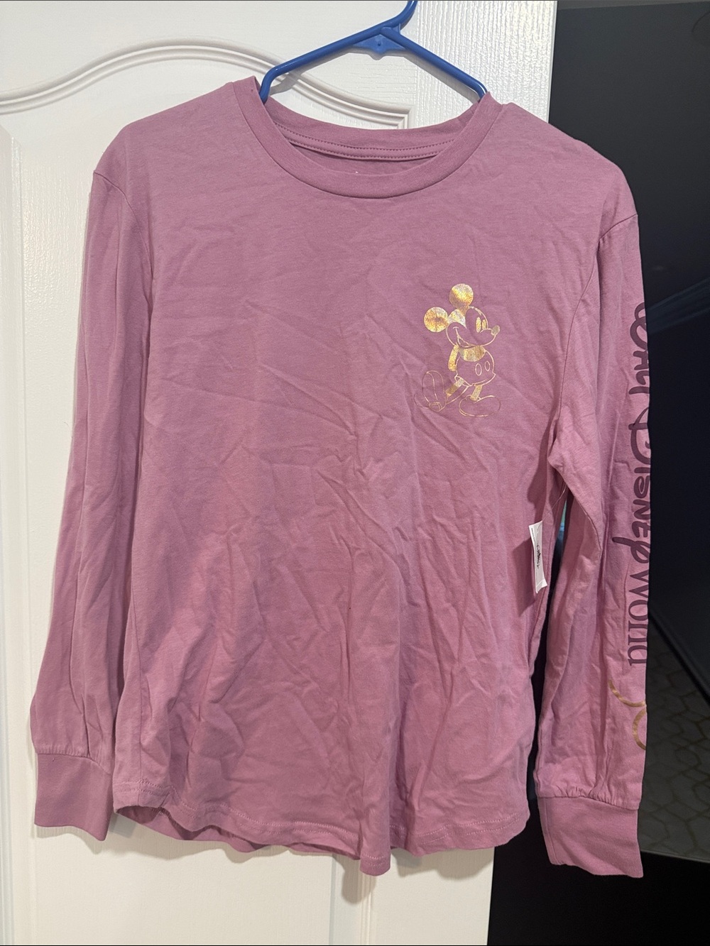 Disney Mauve Long Sleeve Tee with Gold Mickey Graphic 50th Anniversary